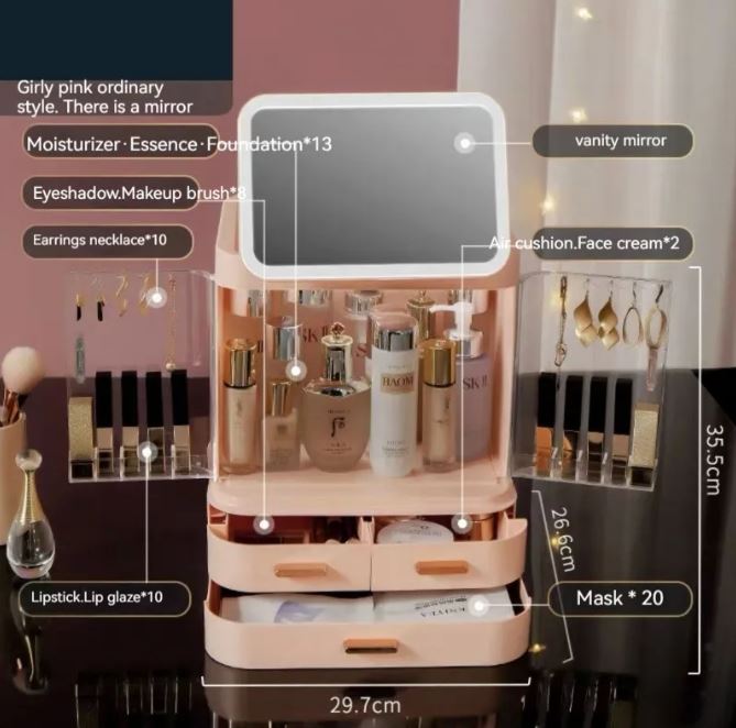 LED Makeup Organizer with Mirror