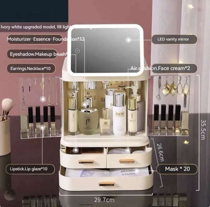 LED Makeup Organizer with Mirror