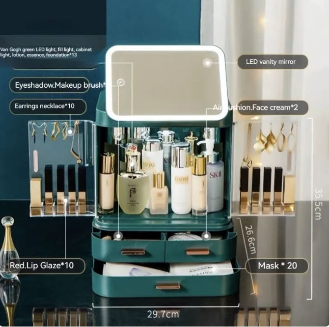 LED Makeup Organizer with Mirror