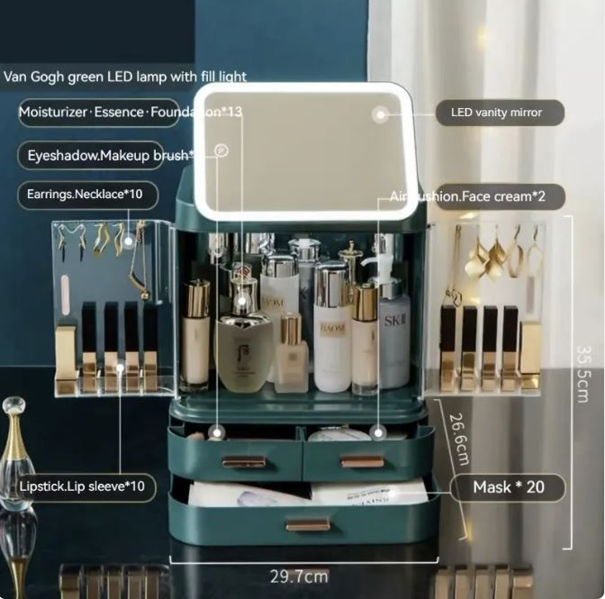 LED Makeup Organizer with Mirror