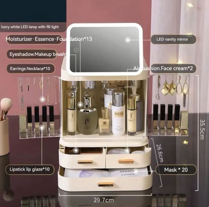 LED Makeup Organizer with Mirror