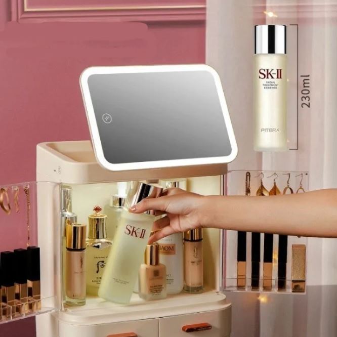 LED Makeup Organizer with Mirror