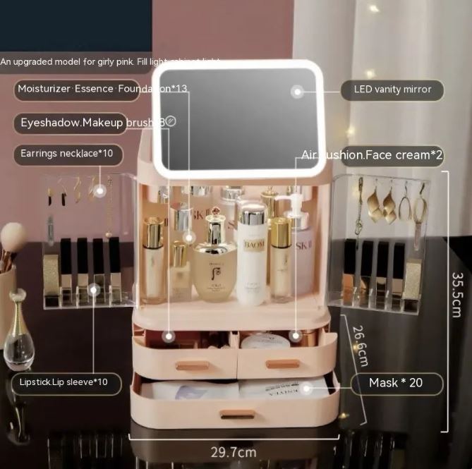 LED Makeup Organizer with Mirror